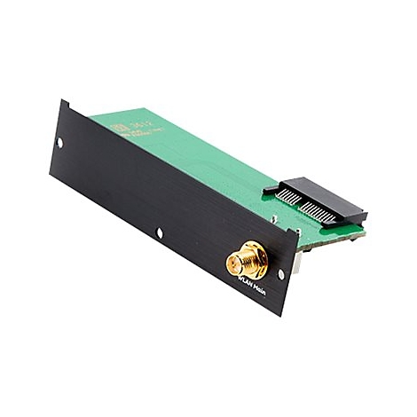 Ein elektronisches Bauteil mit grüner Platine und schwarzem Gehäuse. Sichtbar sind ein goldener Anschluss und ein Stecker.