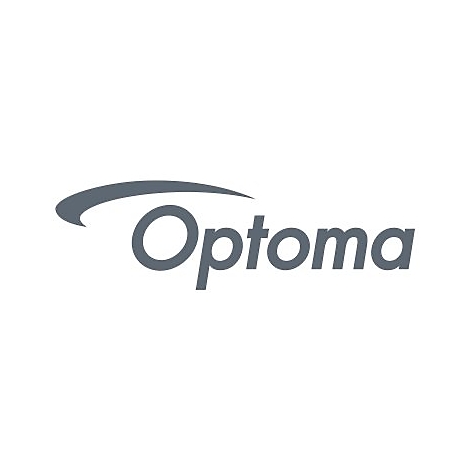 Graues Logo der Marke Optoma mit geschwungenem Bogen über dem Text.