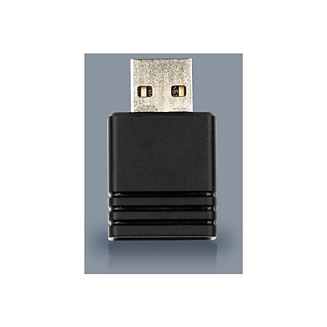 Schwarzer USB-Adapter. Der Adapter hat einen silbernen USB-Anschluss und einen schwarzen, rechteckigen Korpus.