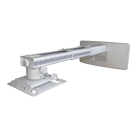 Support de projecteur blanc avec molettes de réglage et échelle.