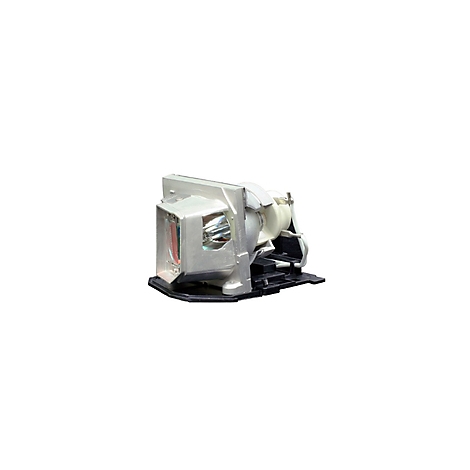 Nahaufnahme einer Projektorlampe mit metallischem Gehäuse, Glaslinse und Kabeln.