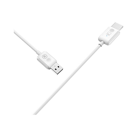 Weißes USB-C-Kabel mit USB-A-Anschluss. Beide Enden sind im Detail zu sehen.