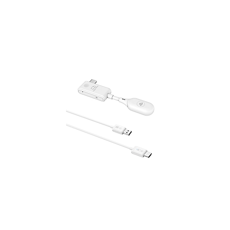 Weißes USB-C-Adapterkabel mit Bluetooth-Taste und Kartenleser, USB-Kabel.