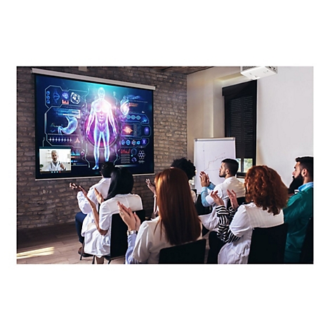 Gruppe von Ã„rzten klatscht in die HÃ¤nde. Auf der Leinwand ein virtuelles menschliches Skelett.
