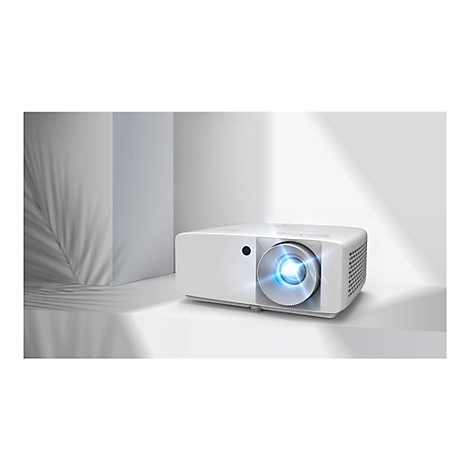 Projecteur blanc avec lumiÃ¨re bleue, sur fond blanc.
