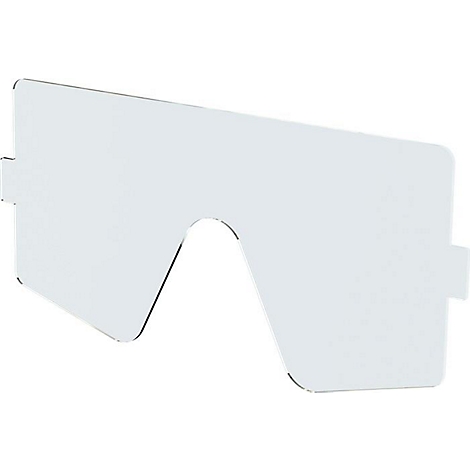 Fixation de lunettes en plastique transparent avec découpe incurvée et découpes rectangulaires sur les côtés.