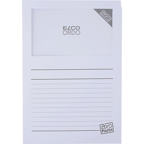 Weisses Notizbuch mit dem Schriftzug "ELCO ORDO". Rechts oben "zero" und unten rechts "zero plastic".