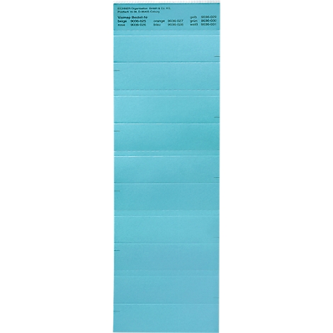 Light blue folded sheet of paper with lines of text.
