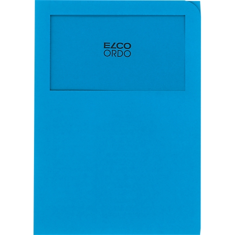 Teal-colored document folder with a rectangular cutout and black lettering 'ELCO ORDO'.