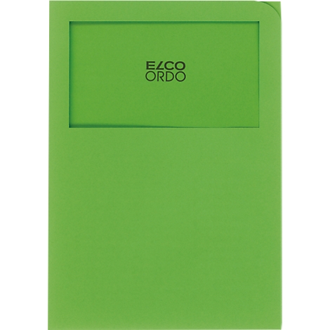 Green rectangular product with an inset window. The lettering "EZCO ORDO" can be seen in black on the window.