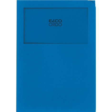 Blue folder with a rectangular window and the inscription ELCO ORDO.