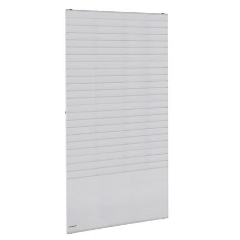 White, ribbed design heating panel, slightly angled.