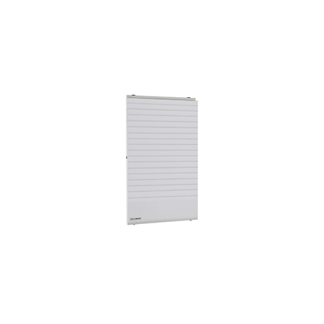 White radiator with horizontal ribs. A smooth surface above and below the device, the rest is ribbed.