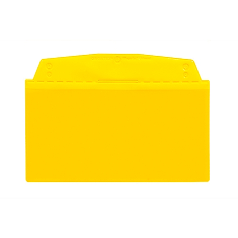 Yellow badge holder, rectangular, with rounded corners and a recess at the top.