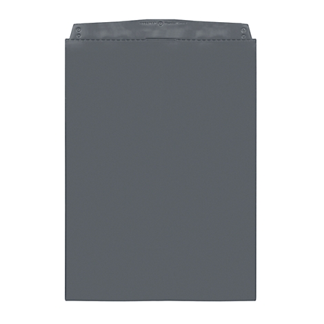 A grey paper baking bag. Above is a folded flap with visible seams and a triangular shape.