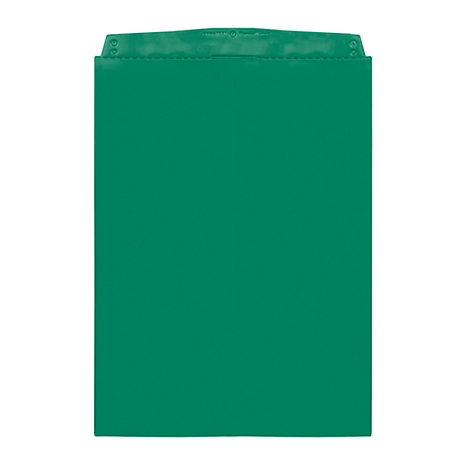 A green envelope folder with a folded closure at the top.