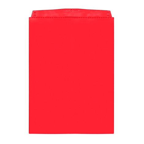 A red pouch with an envelope closure, against a white background.