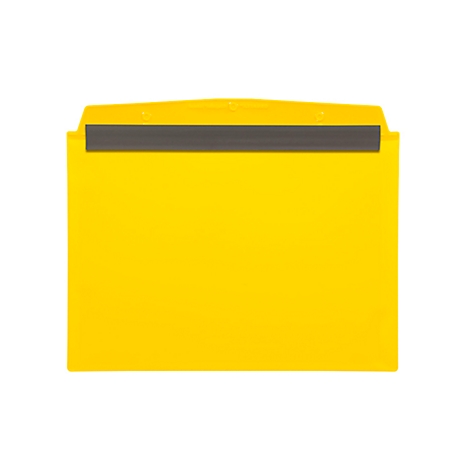 Yellow document folder with black closure. On a white background.