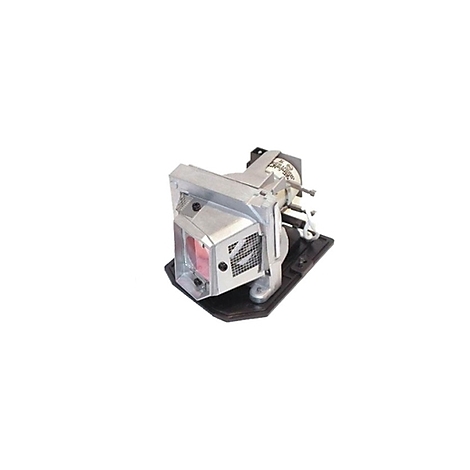 Ein graues Projektormodul mit Metallgehäuse. Ein roter Glaslinsenblock ist sichtbar.