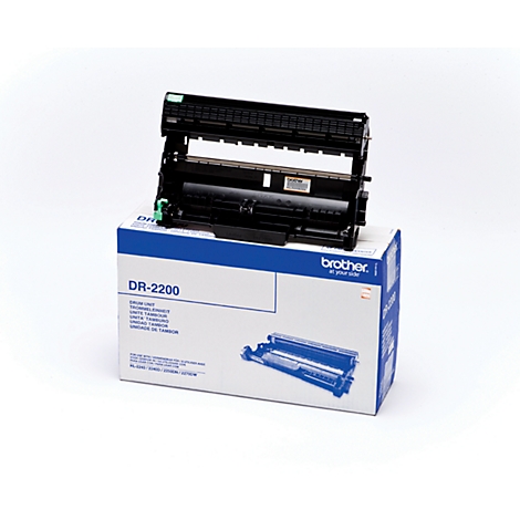 A black Brother DR-2200 drum kit on a white box, against a white backdrop.