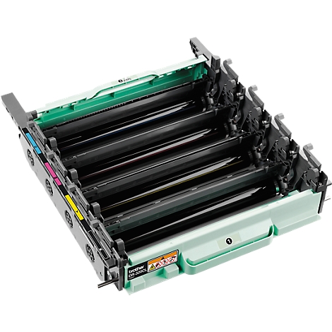 Open laser printer drum with color coding and black roller. Inscription Brother DR-321CL.