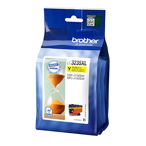 Blue Brother ink cartridge package. Yellow text: LC3235XL. An hourglass shows the number of pages to be printed.