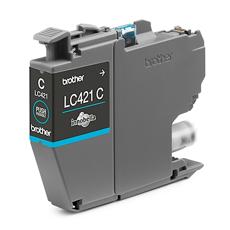 A gray Brother ink cartridge type LC421C, with blue accents. Inscription: brother, LC421C, innobella.