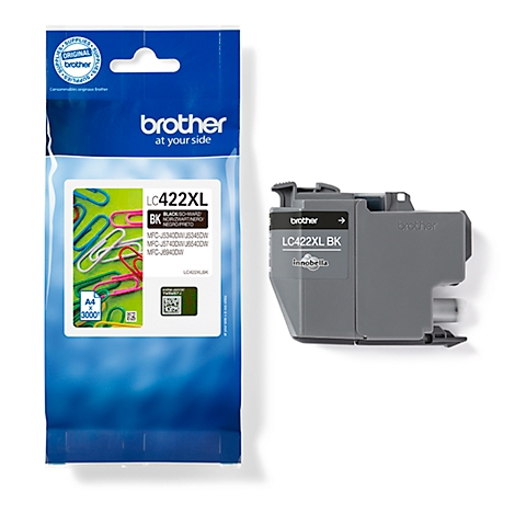 Ink cartridge and packaging from Brother. Black ink LC422XL BK. Inscription: Original Brother.