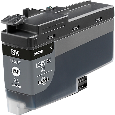 A black Brother ink cartridge, with the inscriptions 'BK', 'LC427', 'XL' and 'PUSH'.