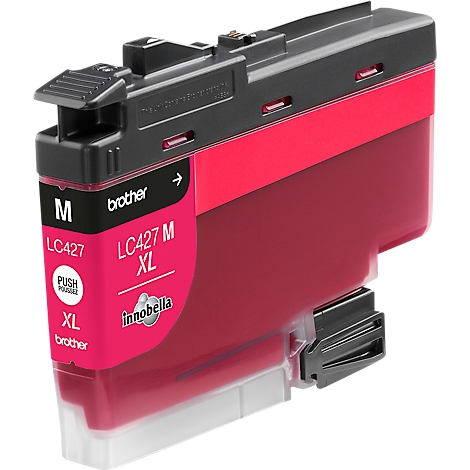 Magenta ink cartridge from Brother. Labeled: LC427 M XL, InnoBella, Push, Brother.