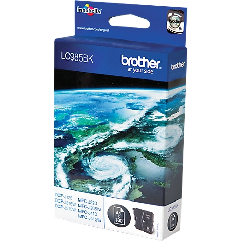 Blue and white ink cartridge, with logos and text. Below is an image of the earth.
