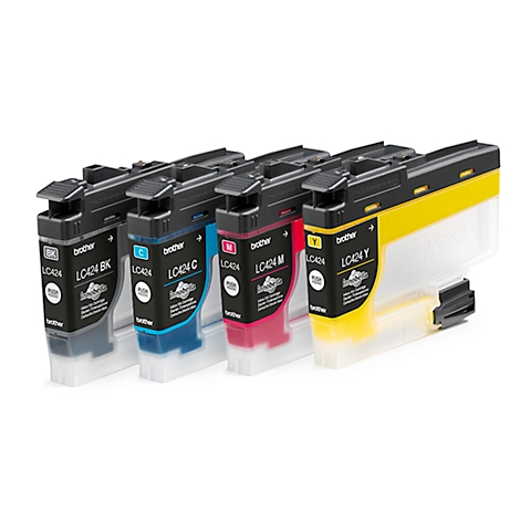 Four different color ink cartridges from Brother: Black, Cyan, Magenta and Yellow.
