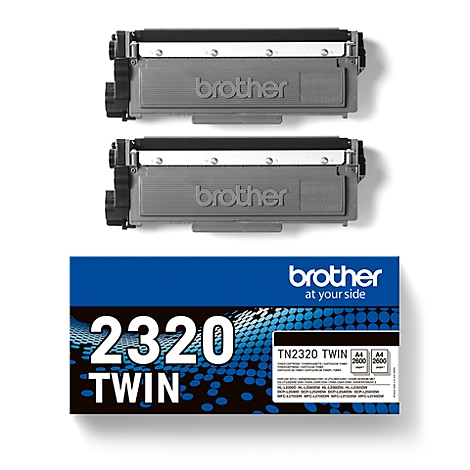 Two gray Brother toner cartridges and a blue product packaging with white text.