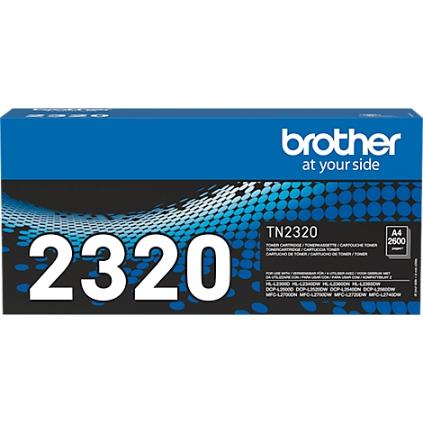 Blue and black Brother toner cartridge box with the text TN2320.
