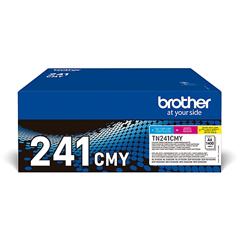 Blue box for Brother printer cartridges. Inscription: 241 CMY, TN241CMY.