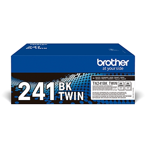Dark blue printer cartridge box with Brother logo, text: 241 BK Twin, Black colour.