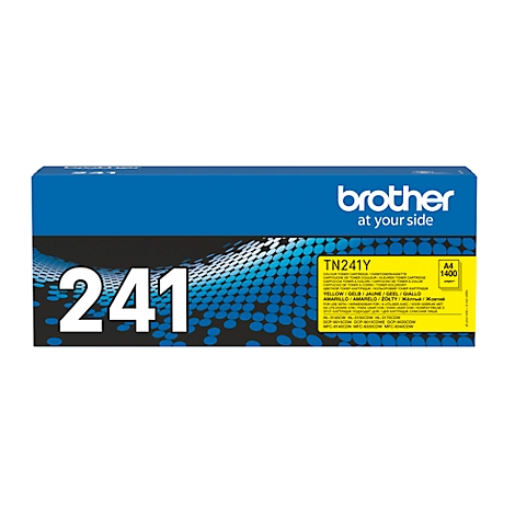 Blue and yellow Brother toner cartridge, printed '241' and 'TN241Y'.