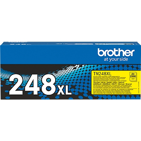 Blue Brother TN248XL toner cartridge. Inscription: 248XL, A4, 2300, Yellow, toner cartridge.