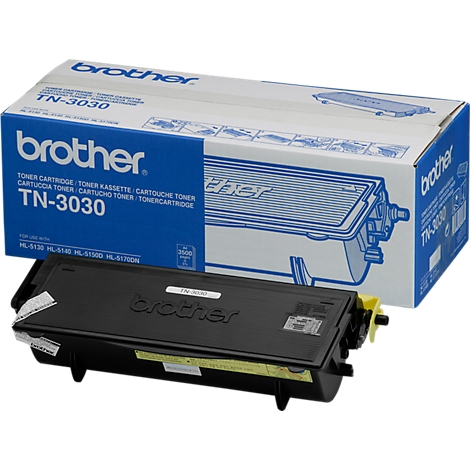 Black Brother toner cartridge TN-3030 in front of the packaging with blue logo. Inscription: TONER CARTRIDGE.