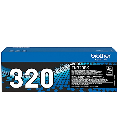 Blue Brother toner box with white "320" and text. Reads "TN320BK" and "A4 2500".