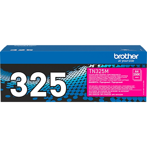 Blue Brother packaging with white lettering 325 and a pink label: TN325M.