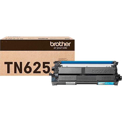 Brother Toner TN625 Kartusche vor der zugehörigen braunen Verpackung.