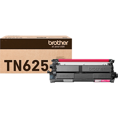 Brother TN625 Tonerkartusche vor ihrer braunen Originalverpackung.