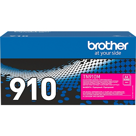 Blue Brother toner cartridge with white lettering 910, TN910M and magenta.
