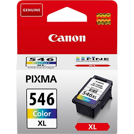 Canon ink cartridge model 546XL in packaging. The text on the packaging reads Canon, PIXMA, and Color.
