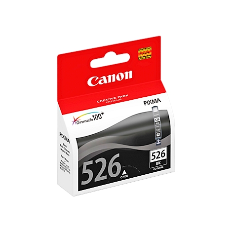 Black Canon ink cartridge 526. Red box with Canon logo. Inscription 526 BK.