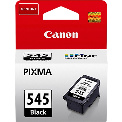 Black Canon PG-545 ink cartridge. The packaging says 'Canon', '545 Black' and 'PIXMA'.