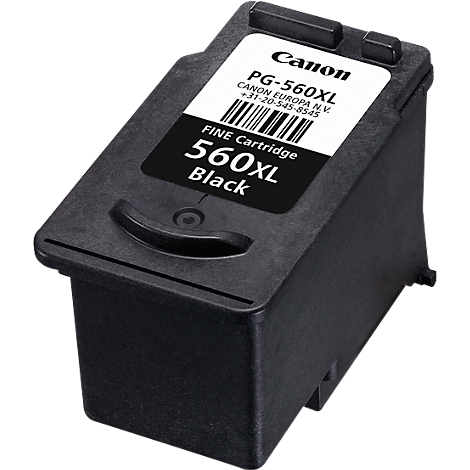 A black Canon PG-560XL ink cartridge, with product label.