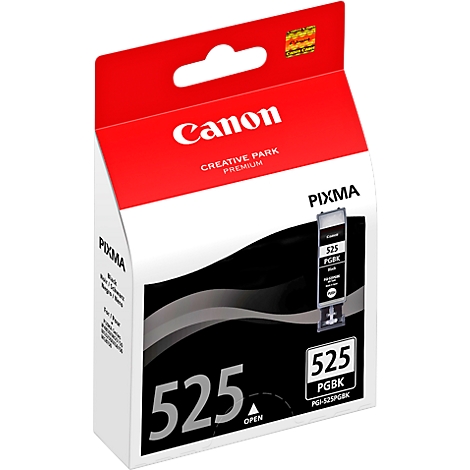 Canon 525 ink cartridge. The packaging is red, white, and black. The text "Canon", "Creative Park Premium", and "Pixma" is visible.
