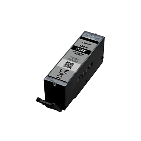 A black Canon ink cartridge, model PGBK 580XL.